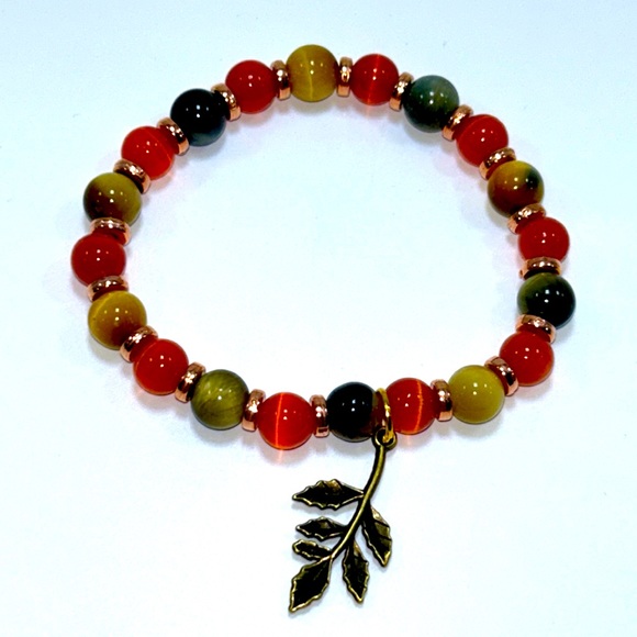 Handmade Tree Branch Charm Bracelet with Natural Cat & Tiger Eye Stones! - Picture 4 of 8